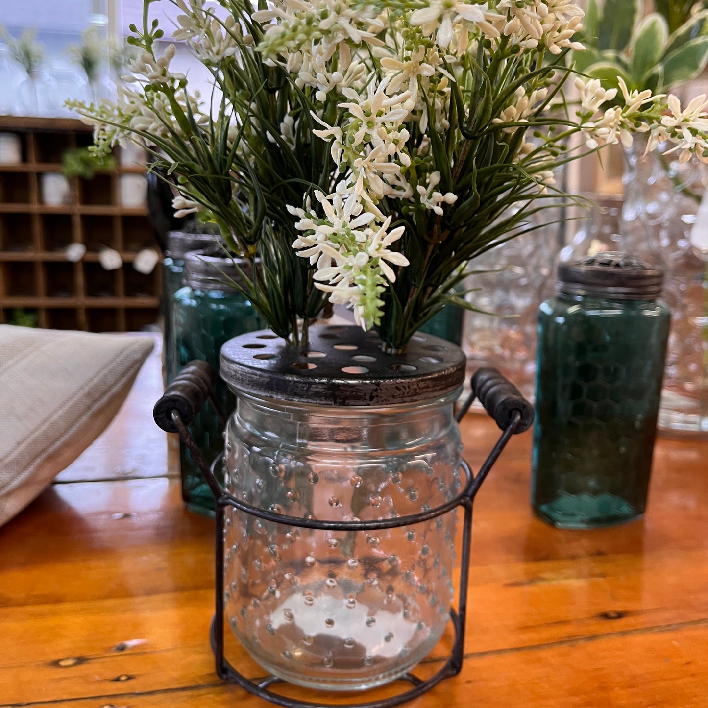 Hobnail Vase in Metal Holder