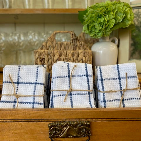 Dish Cloth set of 2 - Blue and White Stripe Waffle