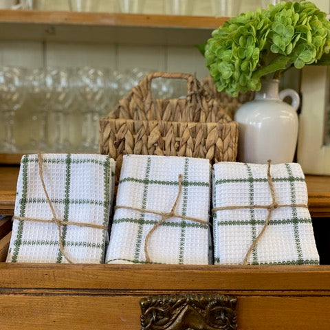 Dish Cloth Set of 2 - Waffle Check Moss Green