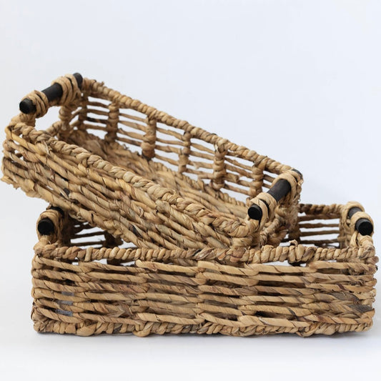 Woven Tray with Wooden Handles