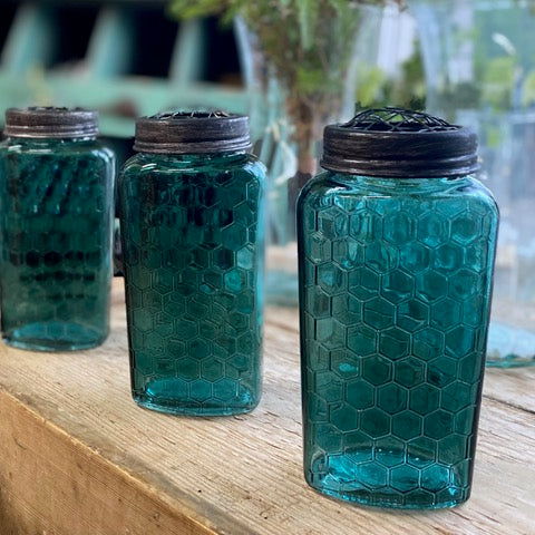 Glass Turquoise Vase - Honeycomb Pattern