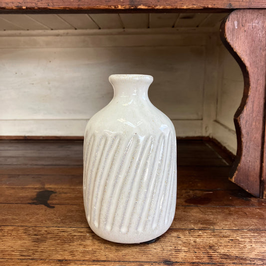 Off White Vase with Diagonal Grooves