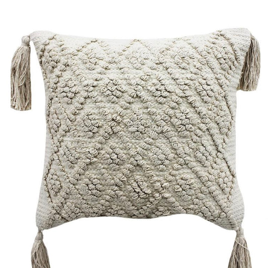 Pillow - Off White Diamond Pattern with Tassels 17 x 17