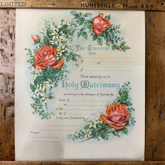 Vintage Paper Marriage Certificate