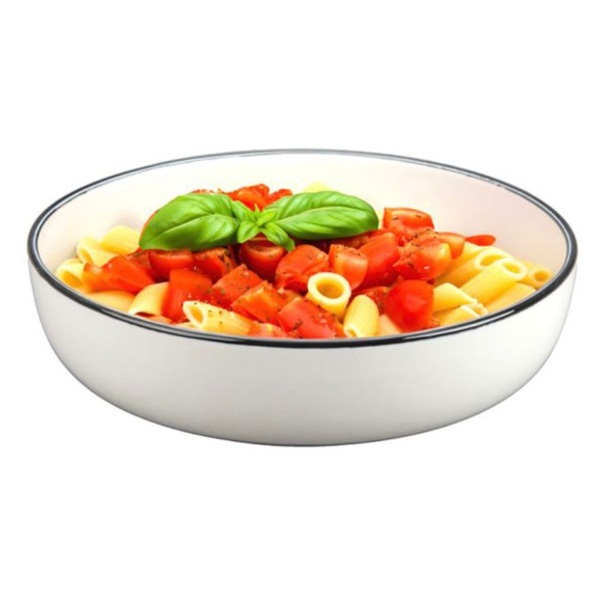 White Pasta Bowl Black Rim