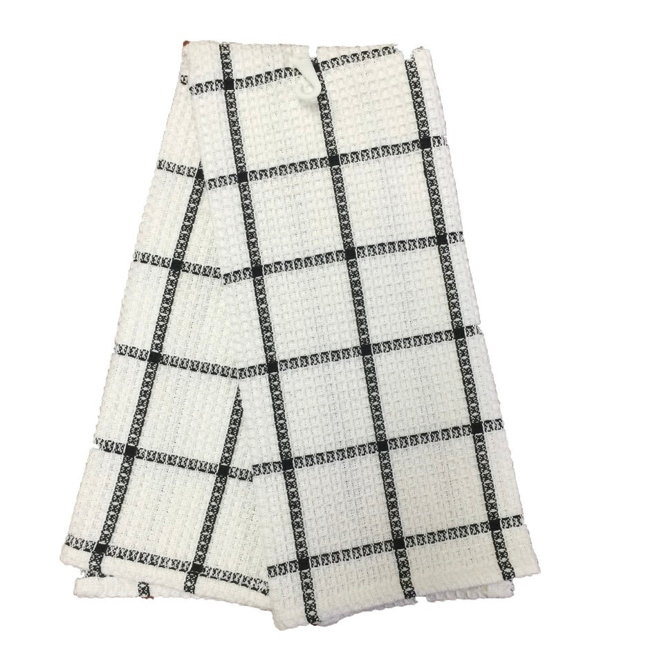 Tea Towel Waffle Check Black