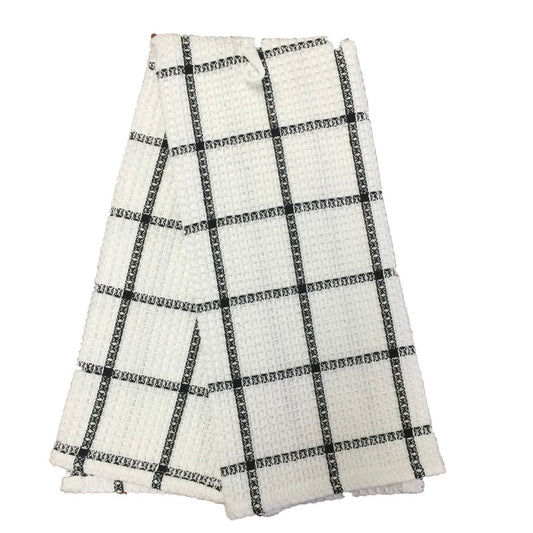 Tea Towel Waffle Check Black