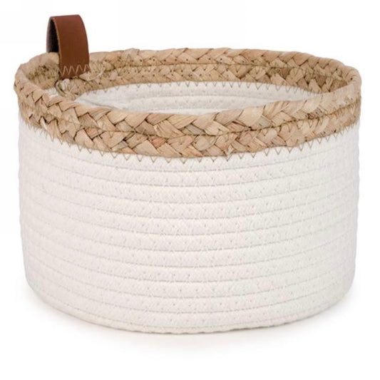 Round off White Basket with Jute Trim