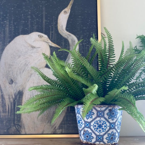 Blue Patterned Metal Pot - Large