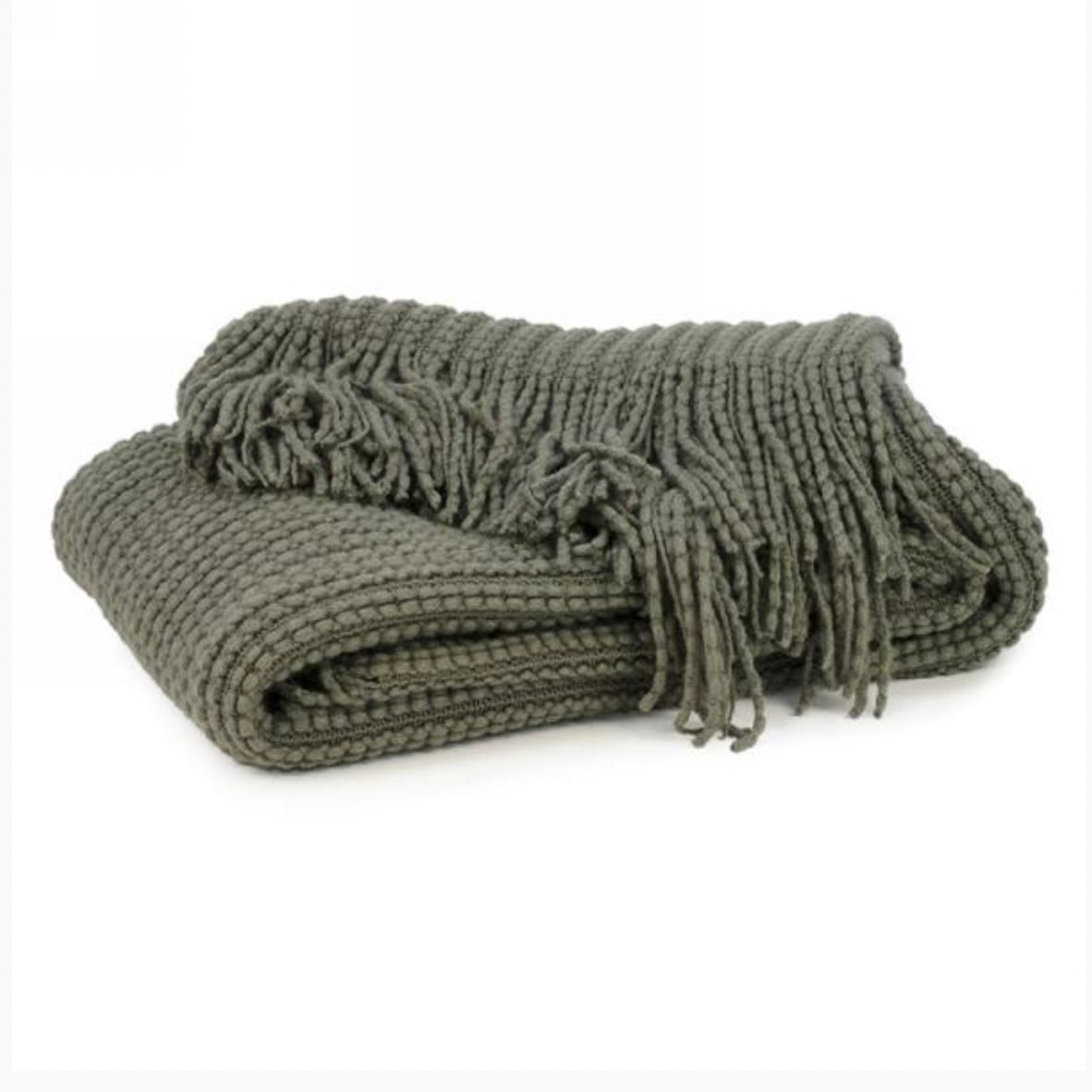 Dark Green Throw with Fringe