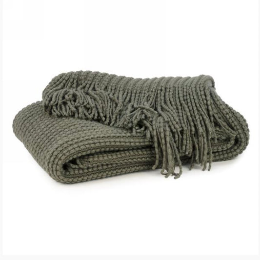 Dark Green Throw with Fringe