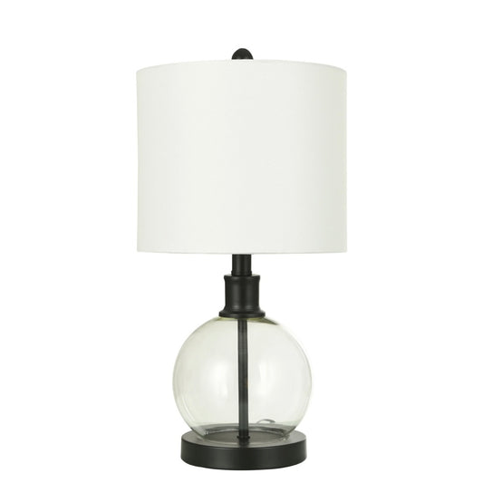 Table Lamp - Round Glass with Black Metal Detail White Shade 10.5D X 20.5H