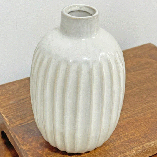 White Vase with Vertical Pattern