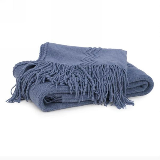 Throw Blue Knitted with Fringe