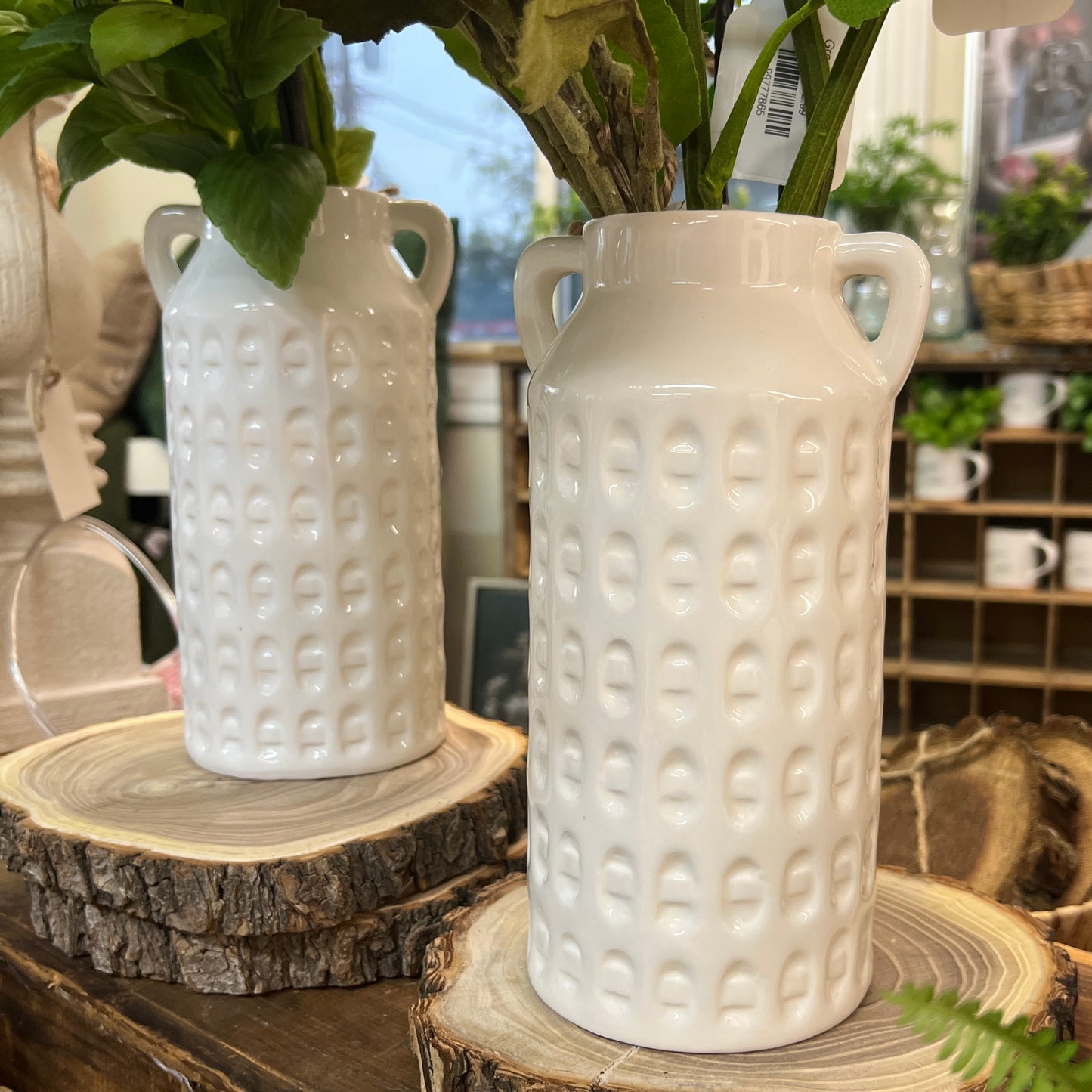 White Textured Vase with Handles