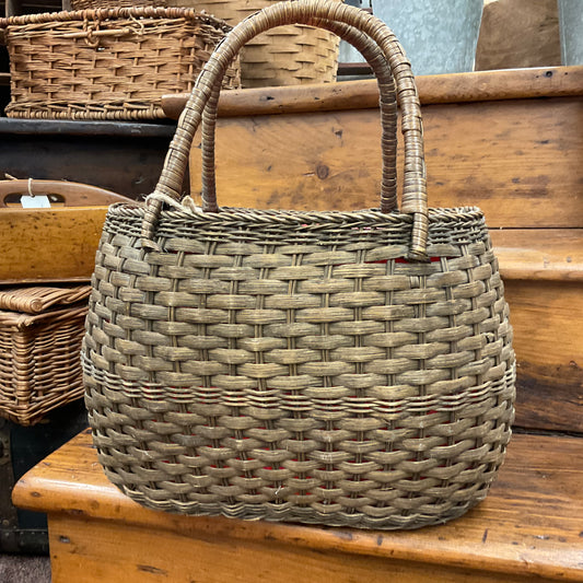 Pink Lined Vintage Wicker Basket with handles